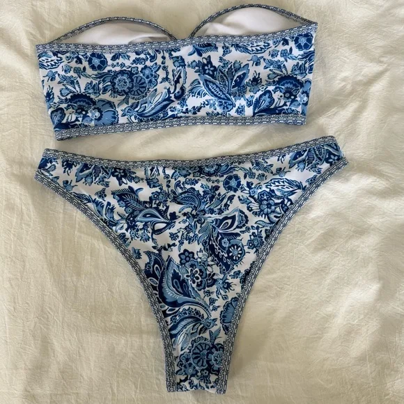 Blue and White Floral Bikini Set - Picture 2 of 4